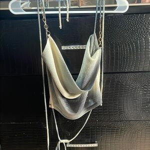 Fashion Nova Silver and Gold Metallic Cowl Neck Top